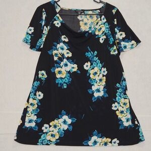 George Womens Black Floral Print  Short Sleeve Tunic Top XXL